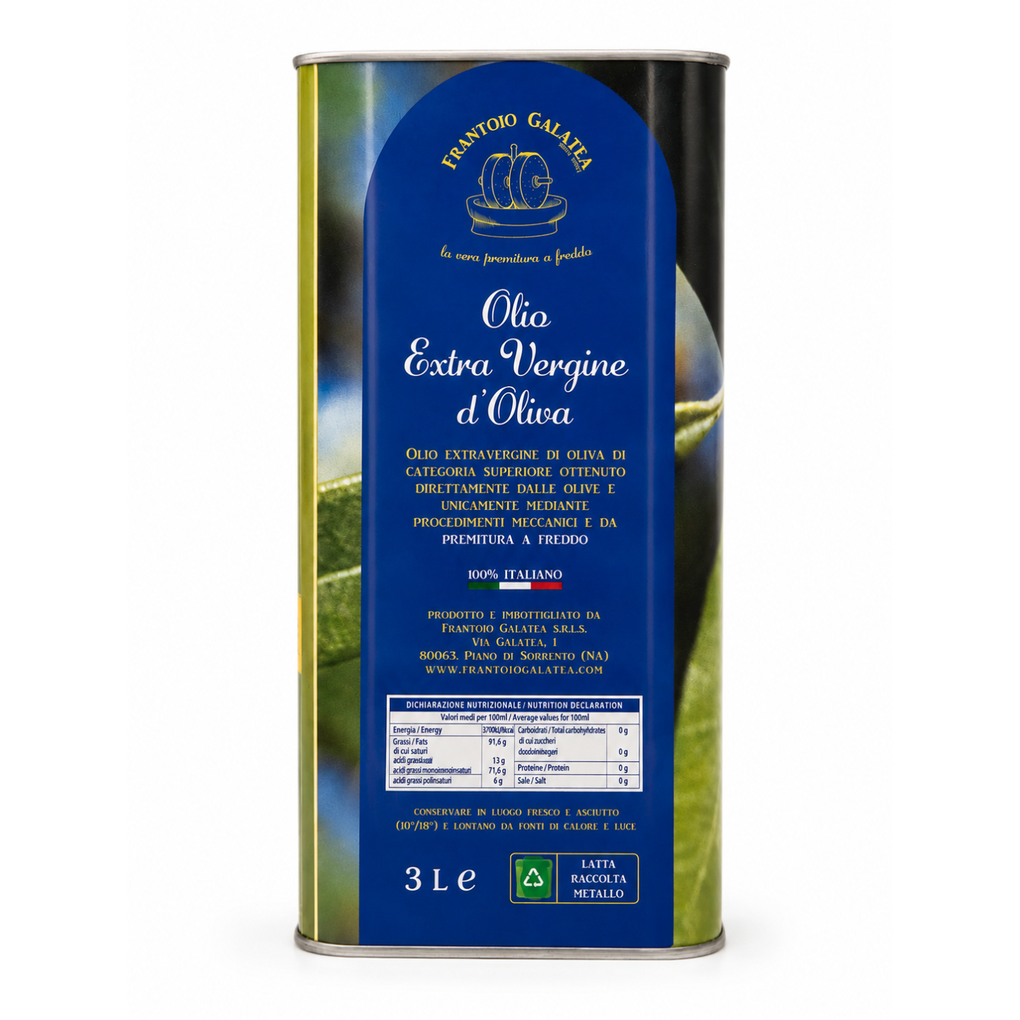 Extra Virgin Olive Oil in 3L tin - Frantoio Galatea